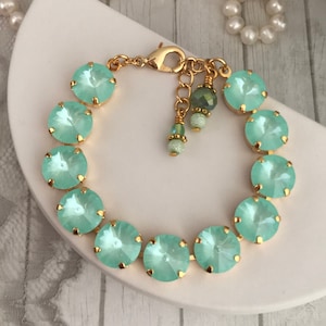 12mm ESSENTIALS Mint Crystal Tennis Bracelet Soft Mint Ignite Sea foam Green Austrian Crystal Tennis Bracelet Pastel Mint Gold Tone Bracelet