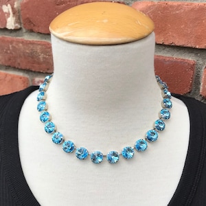 AQUAMARINE Crystal Eternity Necklace, Marine Blue, Ocean Blue, Aqua Choker Necklace, Turquoise Blue, Sky Blue,  Baby Blue Tennis Necklace