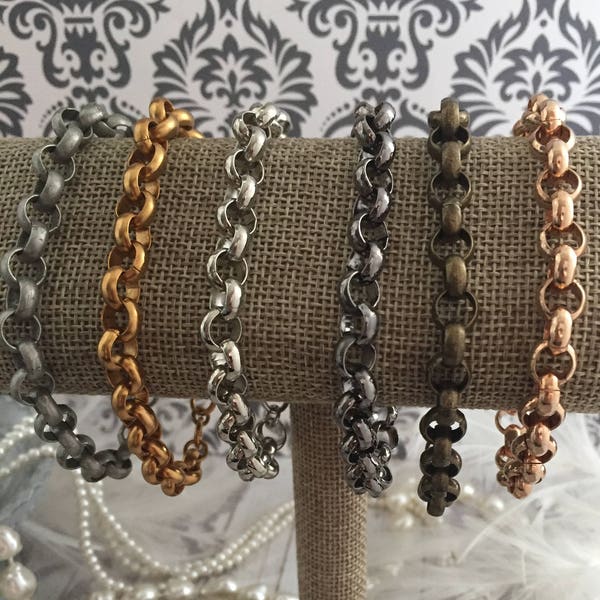 CHAINED-UP. 8mm Rolo Chain Layering Bracelet, Large link, Chunky Metal Chain Bracelet, Round Chain Bracelet, Stacked chain Bracelet