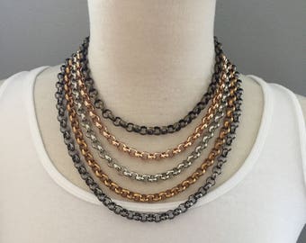 8mm Rolo CHAINED-UP Necklace, Large Round Link Chain Necklace, Long Layering Chain, Silver Chain Necklace, Long Gold Chain, Rose Gold Chain