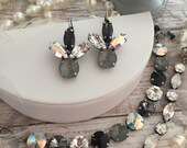 New MARQUIS CLUSTER Earrings in City Nights. Black and White Swarovski Marquis Cut Crystal Bridal Earrings, Black Bridal Earrings