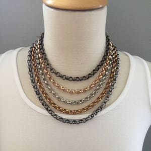 8mm Rolo CHAINED-UP Necklace, Large Round Link Chain Necklace, Long Layering Chain, Silver Chain Necklace, Long Gold Chain, Rose Gold Chain