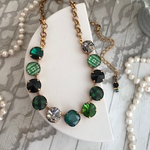 Buffalo Plaid Christmas Necklace Green and Black Plaid Jewelry Emerald Green Plaid Christmas Necklace, Royal Green Jet Black Tennis Necklace