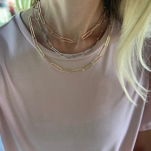 Paper Clip Chain, Rose Gold Oval Chain, Silver Paper Clip Chain, Long Layering Chain, Paperclip Choker Necklace,