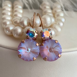 LILAC SHIMMER Austrian Crystal Two stone earrings, Stacked Crystal Drop Earrings Lavander, Plum, Purple, Orchid, Mauve, Fashion earrings