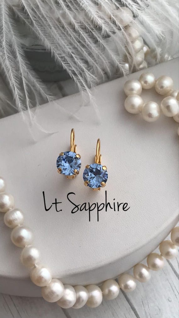 Boucles D'oreilles Pendantes Métal Doré Avec Cristal Bleu - Neuf Sans Emballage