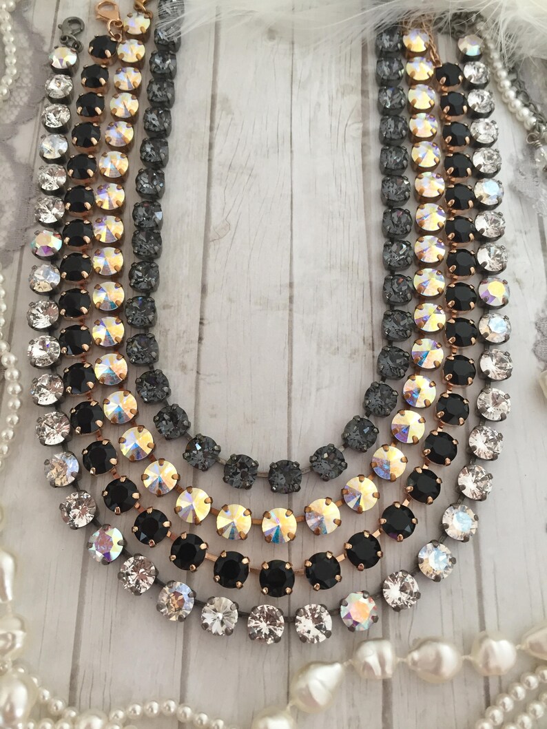 Crystal Collet Necklace Solid Colored Tennis Necklace Etsy