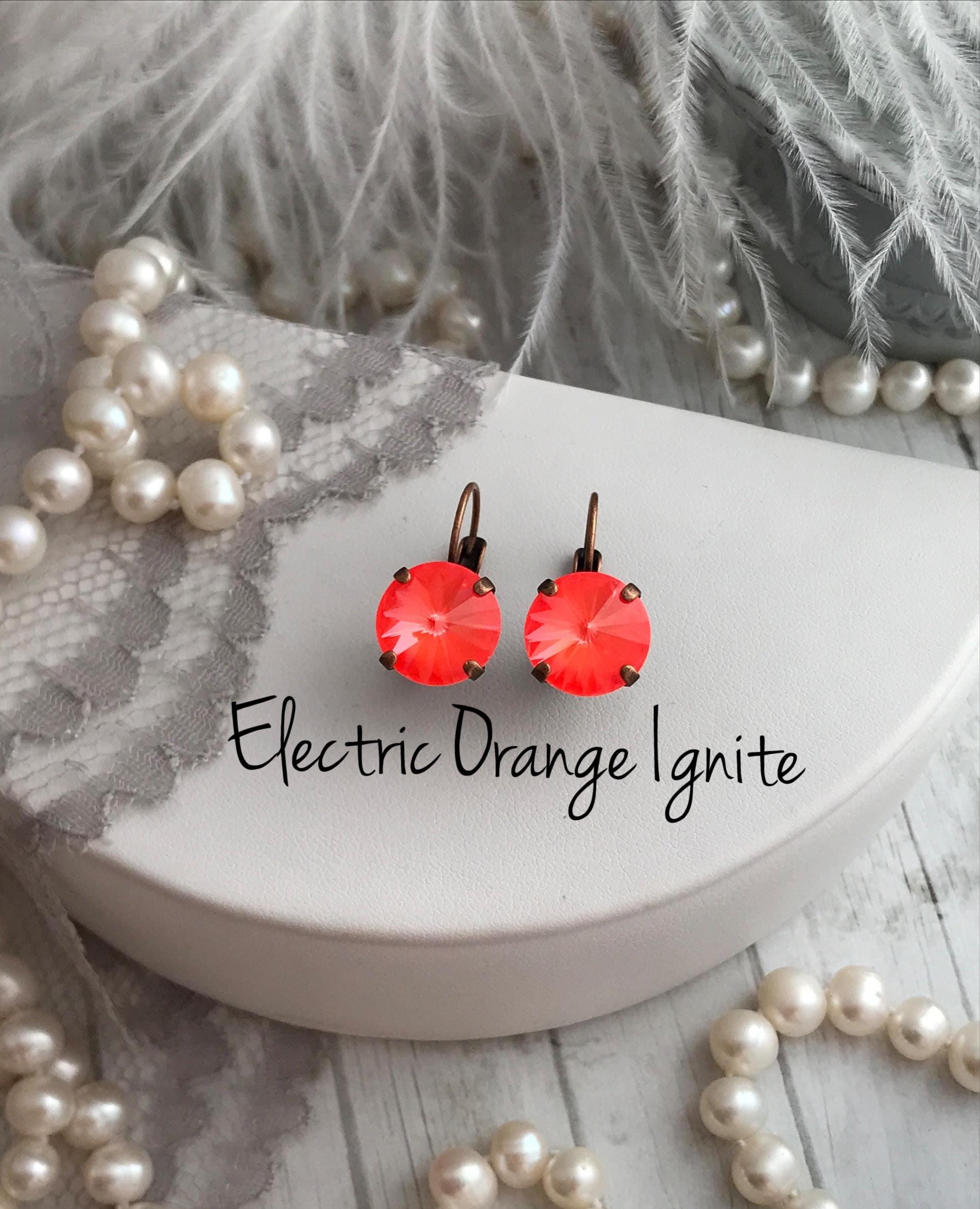 12mm Neon Crystal Drop Earrings Electric Pink, Neon Pink