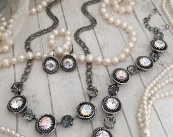ROPED IN Necklace. 8mm Genuine Crystal Necklace. Black Diamond, Silver Night, Moonlight, Crystal Patina. Designer Inspired.