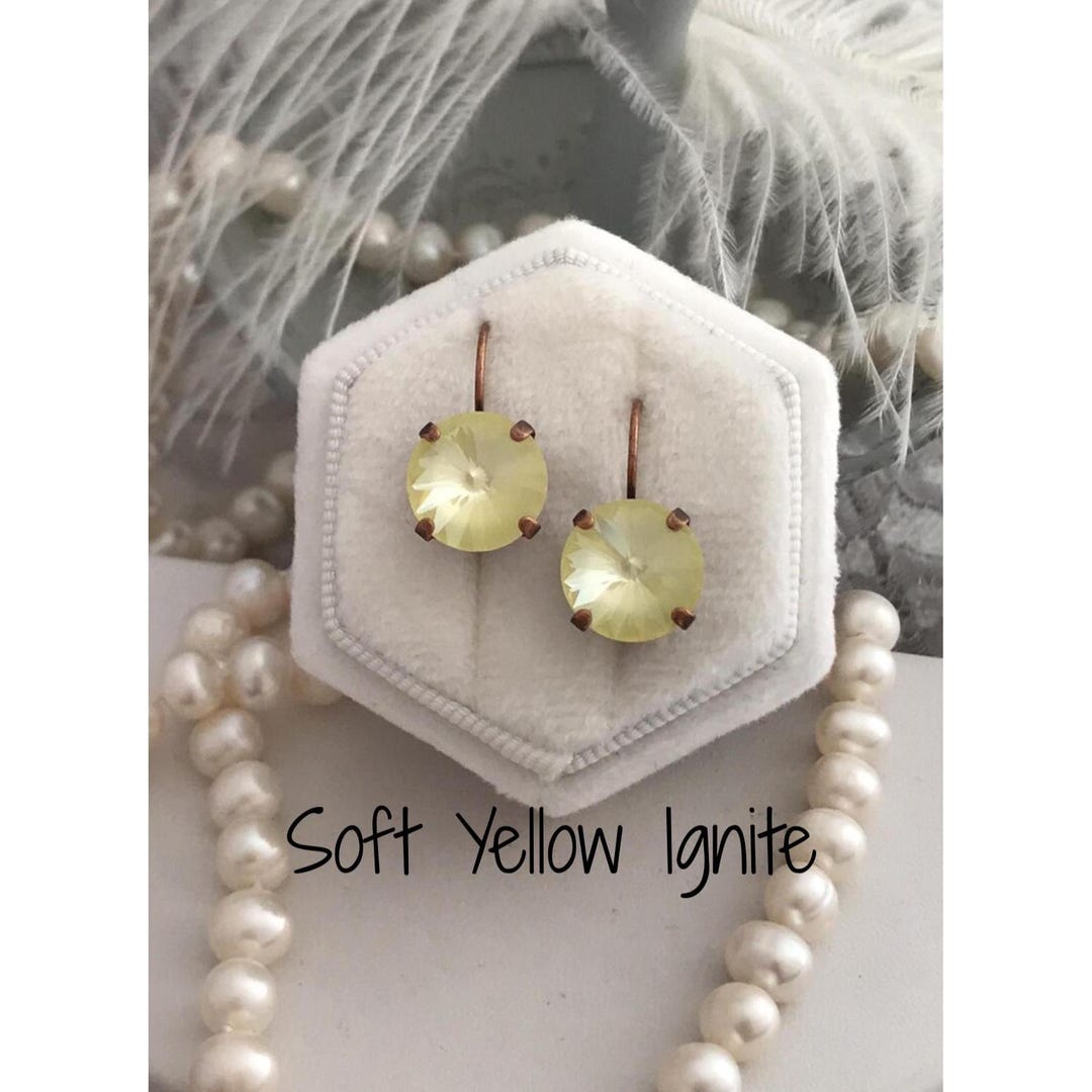 12mm Pastel Yellow Crystal Drop Earrings, Soft Yellow Glam Earrings ...