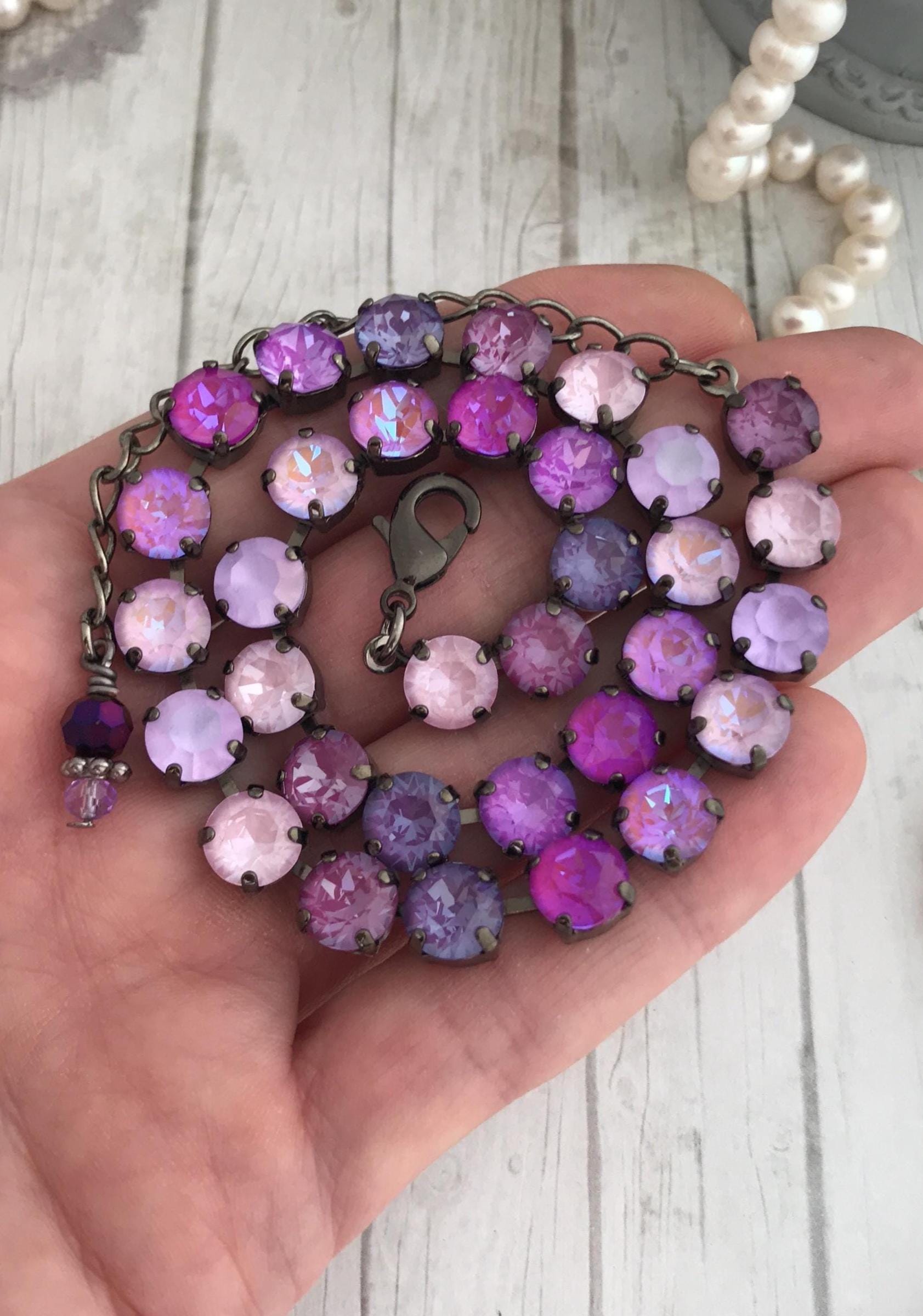 WILD WISTERIA Mixed Purple Shade Crystal Tennis Necklace, Plum