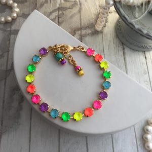 TALK NEON to ME 6mm Neon multi-colored Crystal Tennis Bracelet, Neon Rainbow Aesthetic Bracelet, Electric Pink and Green Electric Yellow