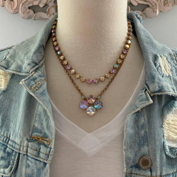 Neutral Pendant Necklace, Violet Rainbow, Pale Pink Pendant Necklace, Cluster Pendant Jewelry, Lavender and Mint, Taupe Pendant, Neutral