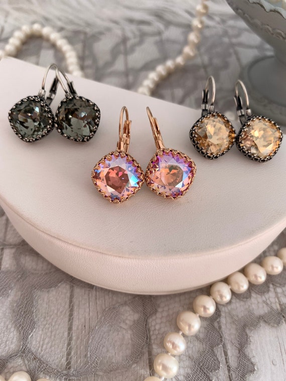 Square stone cheap drop earrings