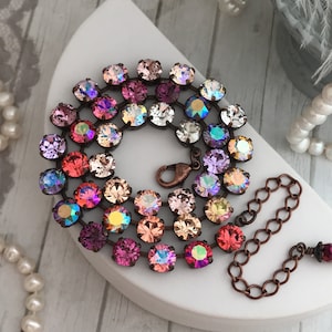 RAINBOW PRISM Austrian Crystal Multi-colored Crystal Necklace, Iridescent rhinestone Statement Necklace, Color Gradient Jewelry Color Shift