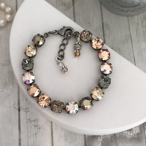 BEST SELLER Brown Sugar Shimmer Rose Gold, Champagne, Crystal AB Bridal Bracelet, Neutral Round Stone Designer Crystal Tennis Bracelet