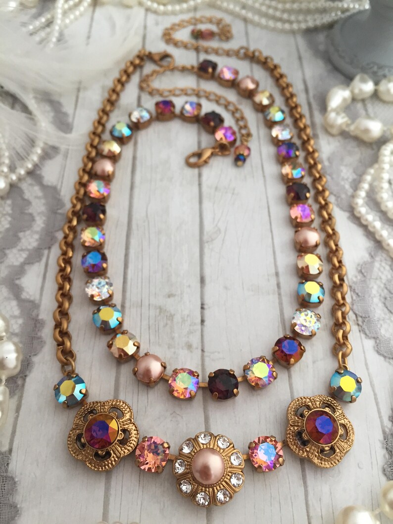 Swarovski Crystal Flower Necklace Embellished Floral Etsy