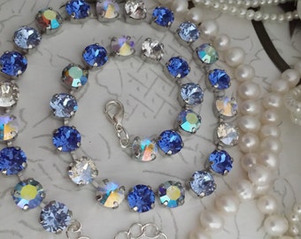 8mm ICY SAPPHIRE Necklace Sapphire Blue, Royal Blue, Navy, Crystal ab, Lt. sapphire, Mixed Blue Tennis Necklace, Blue and White Bridal