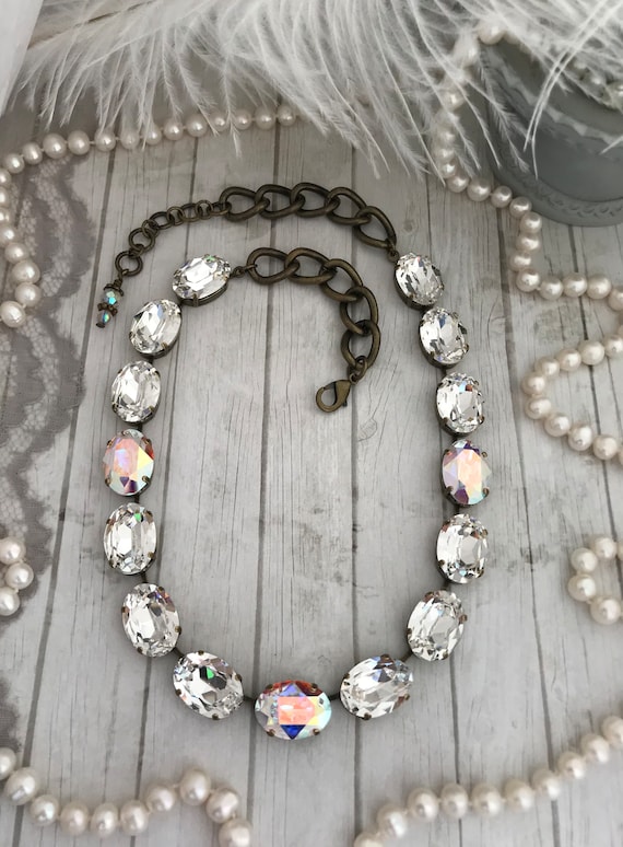 Crystal Statement Choker Necklace - Glass Crystal Collar For Women & Bridal Jewelry