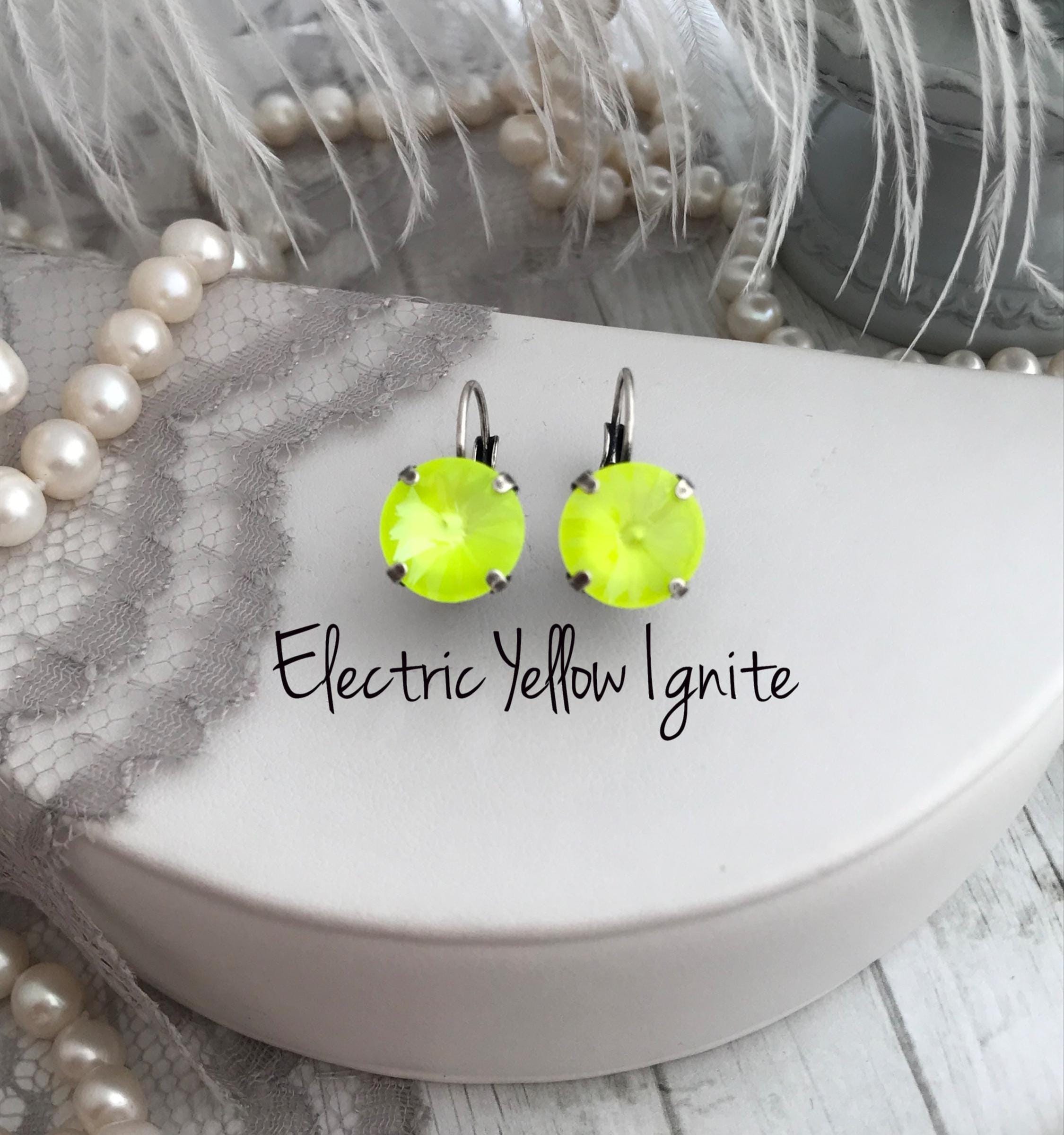 12mm Neon Crystal Drop Earrings Electric Pink, Neon Pink