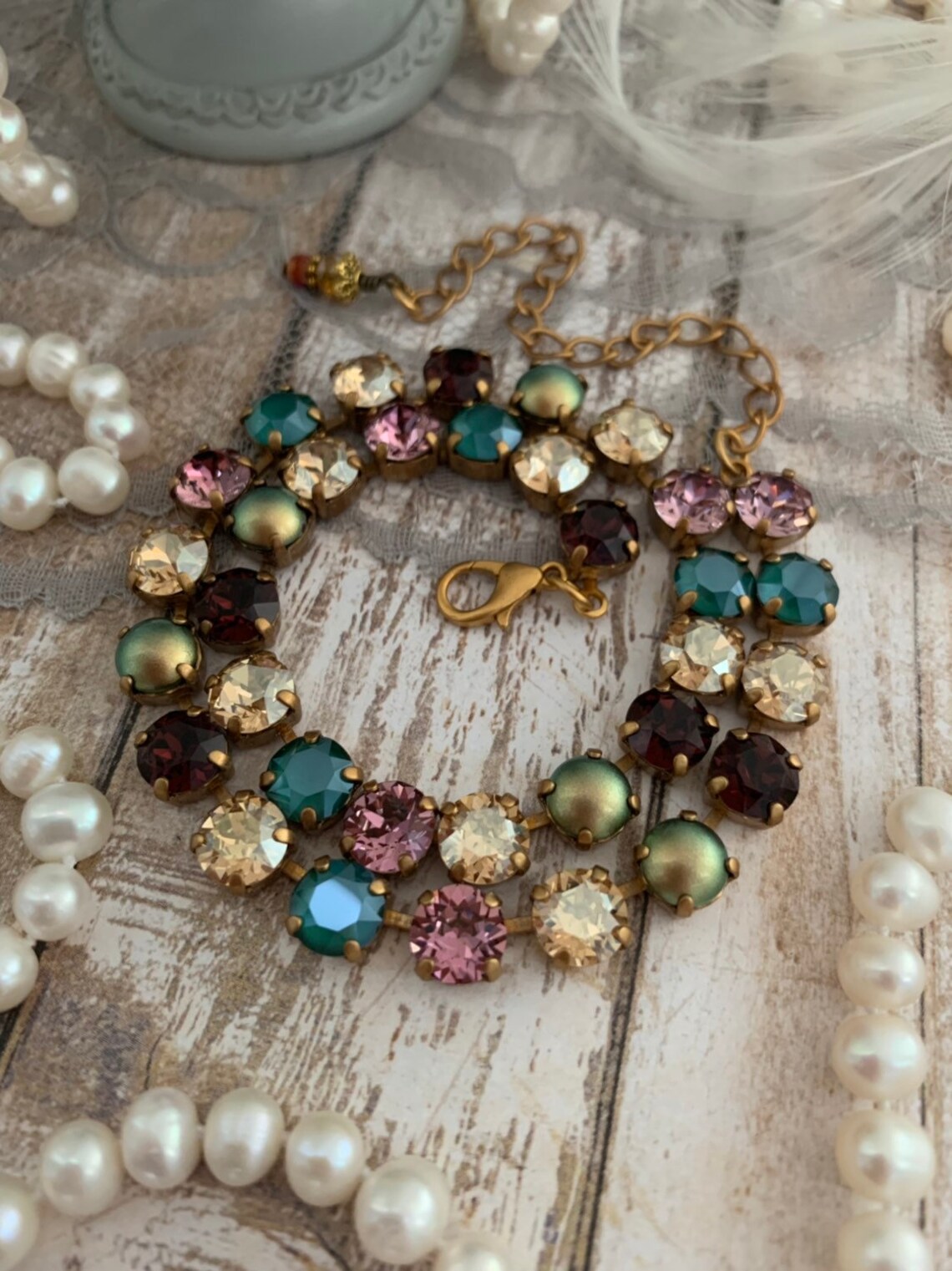 Burgundy and Gold Crystal Collet Necklace Champagne and Rose - Etsy