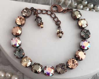 8mm Brown Sugar Shimmer Crystal Tennis Bracelet, Metallic Shimmer AB, Neutral Crystal Jewelry, Rose Gold, Crystal AB Champagne Bracelet