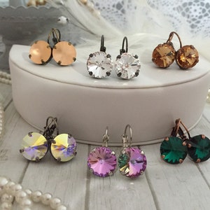 Large Stone, Crystal Drop Earrings, Round Stone Dangle Earring. Round Crystal earring with leverback Closure Single Stone earrings