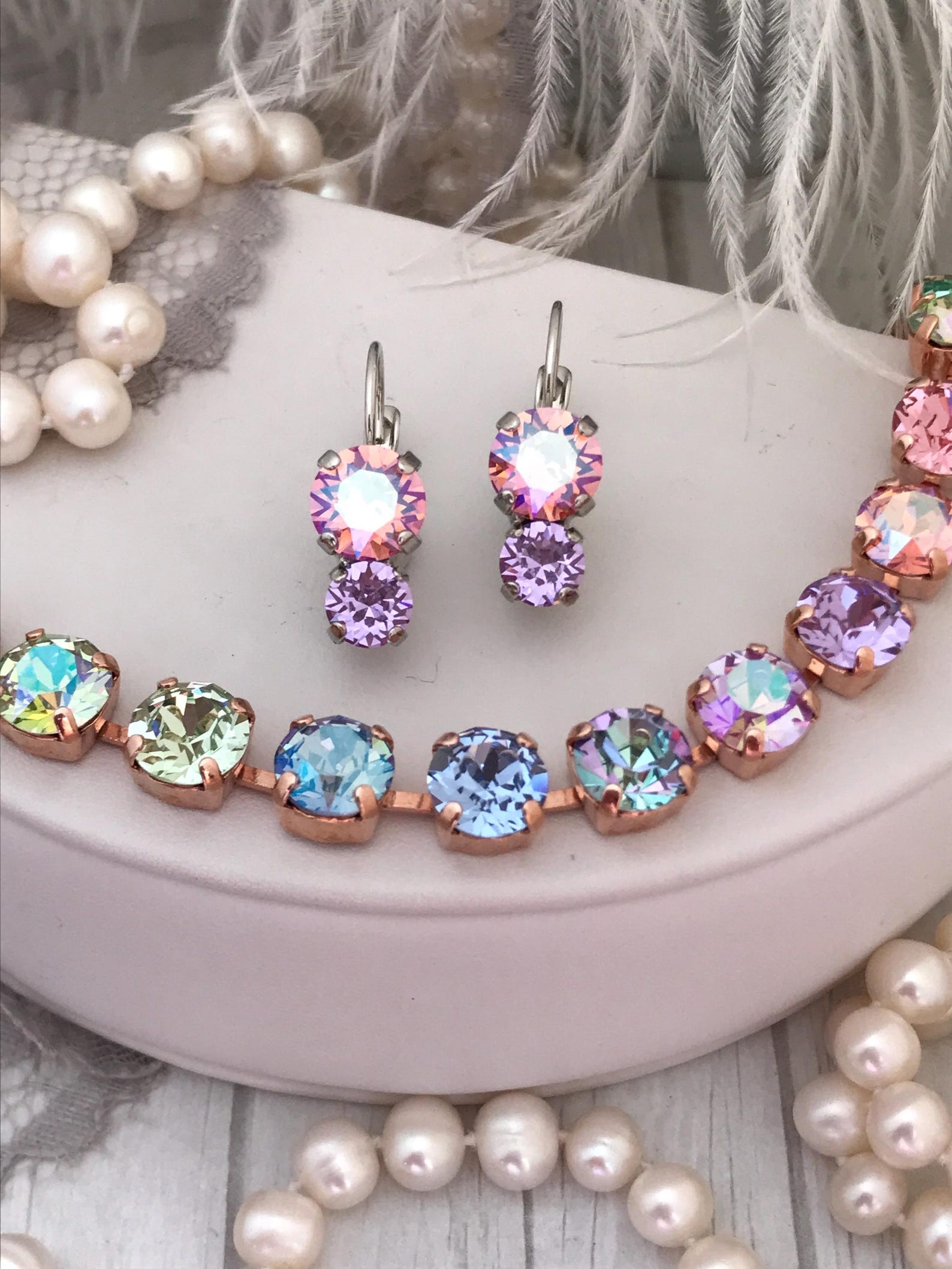 PASTEL SPRING Crystal Linear Line Dangle Earrings, Lt Rose Shimmer ...