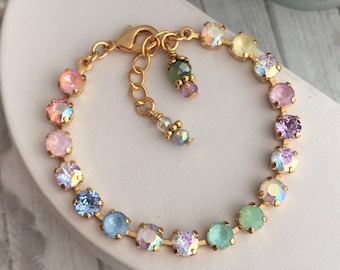 COTTON CANDY CRUSH 6mm Austrian Crystal Tennis Bracelet Pastel Opalescent Jewelry Mint soft Rose, Yellow Shimmer Soft Pastel Spring Bracelet