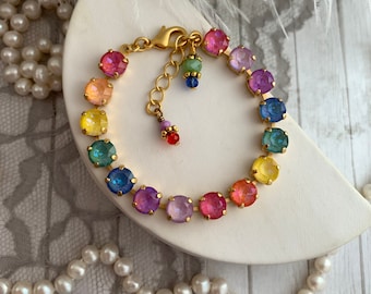 Pastel Rainbow, Crystal Delite Tennis Bracelet, Milky Crystal Jewelry, Ombre Rainbow Bracelet, Sherbert Colored Jewelry, Milky Rhinestone