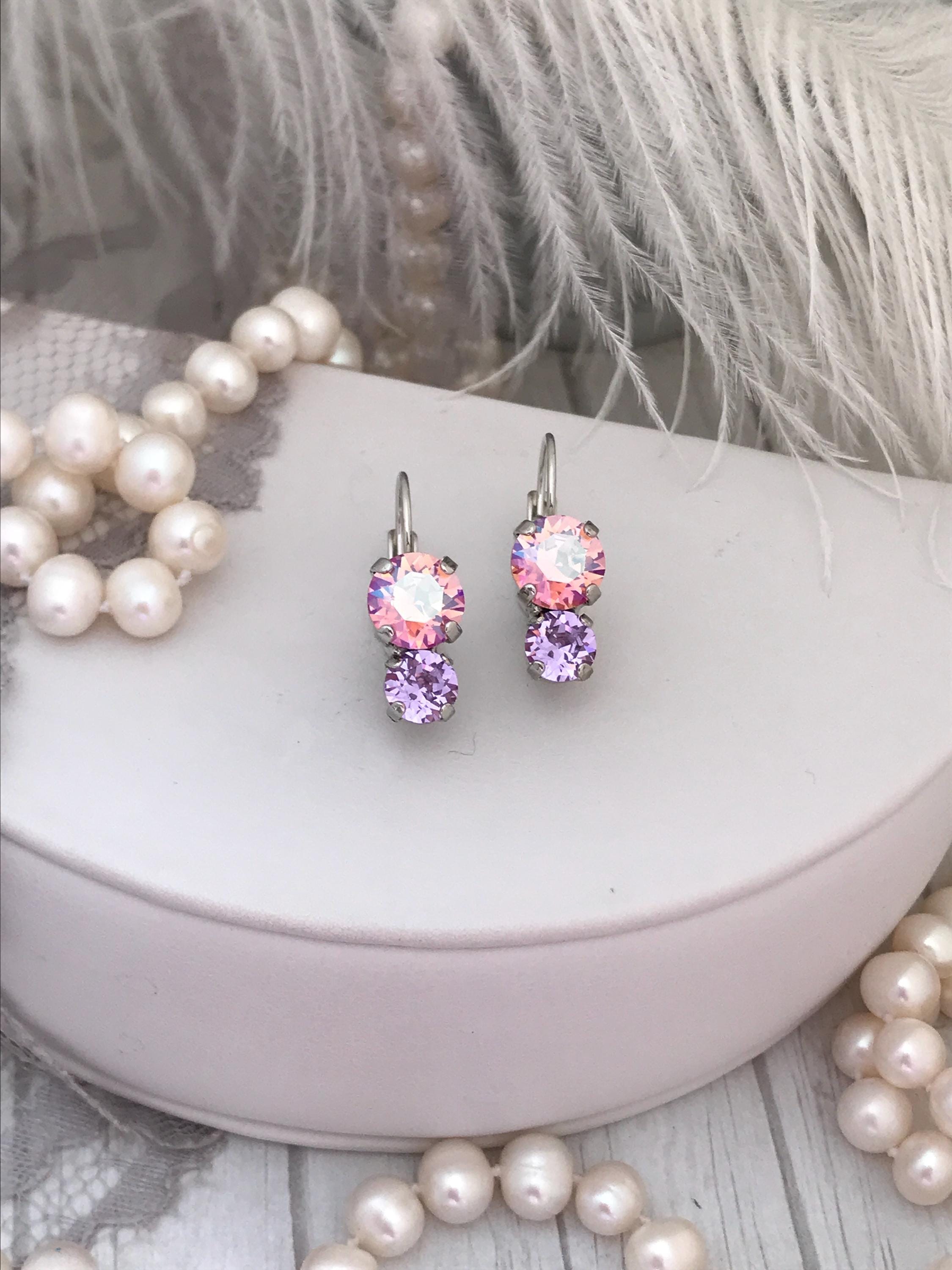 PASTEL SPRING Crystal Linear Line Dangle Earrings, Lt Rose Shimmer ...