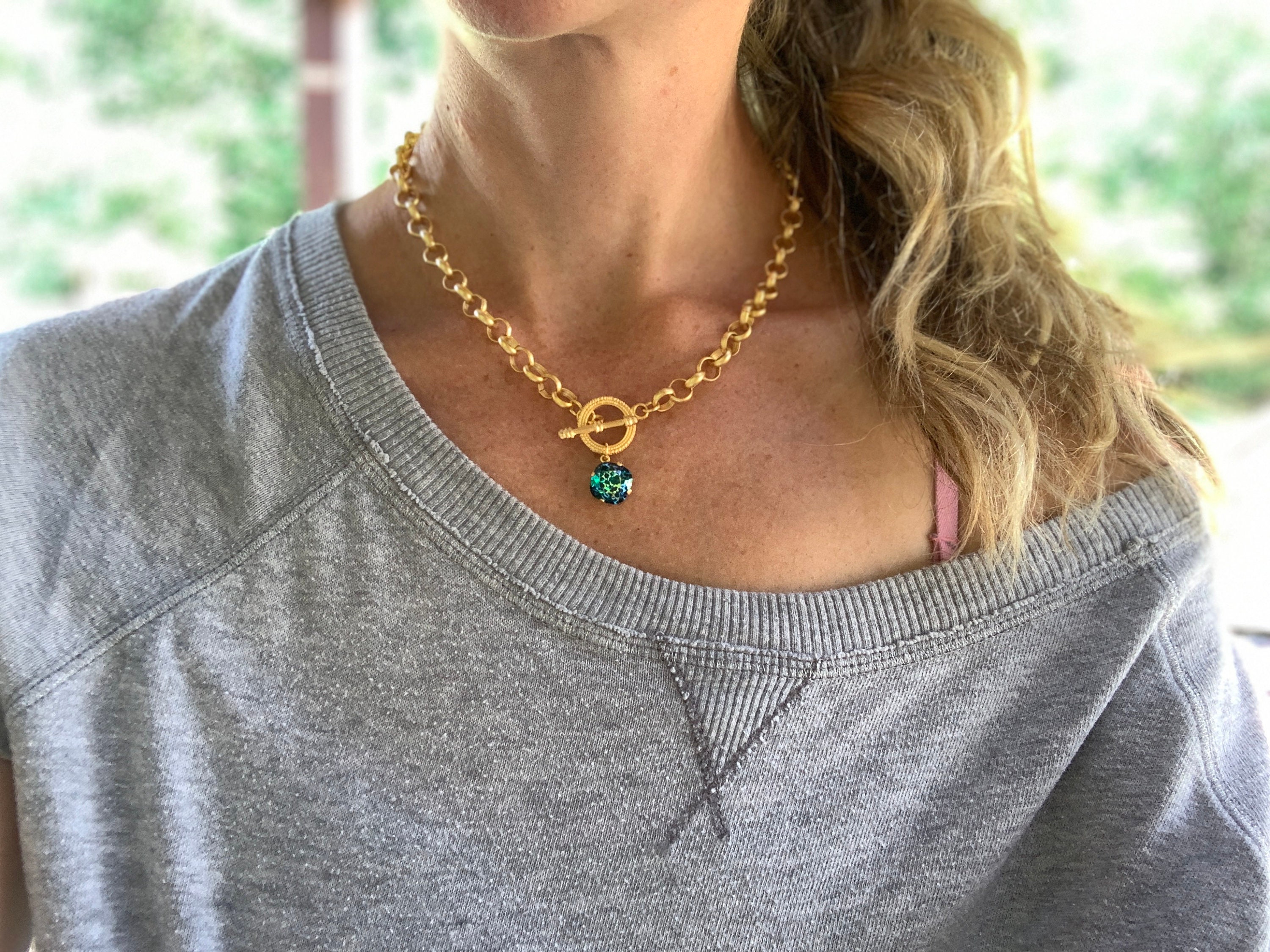 Matte Gold Chain Necklace With Front Toggle Clasp Closure and
