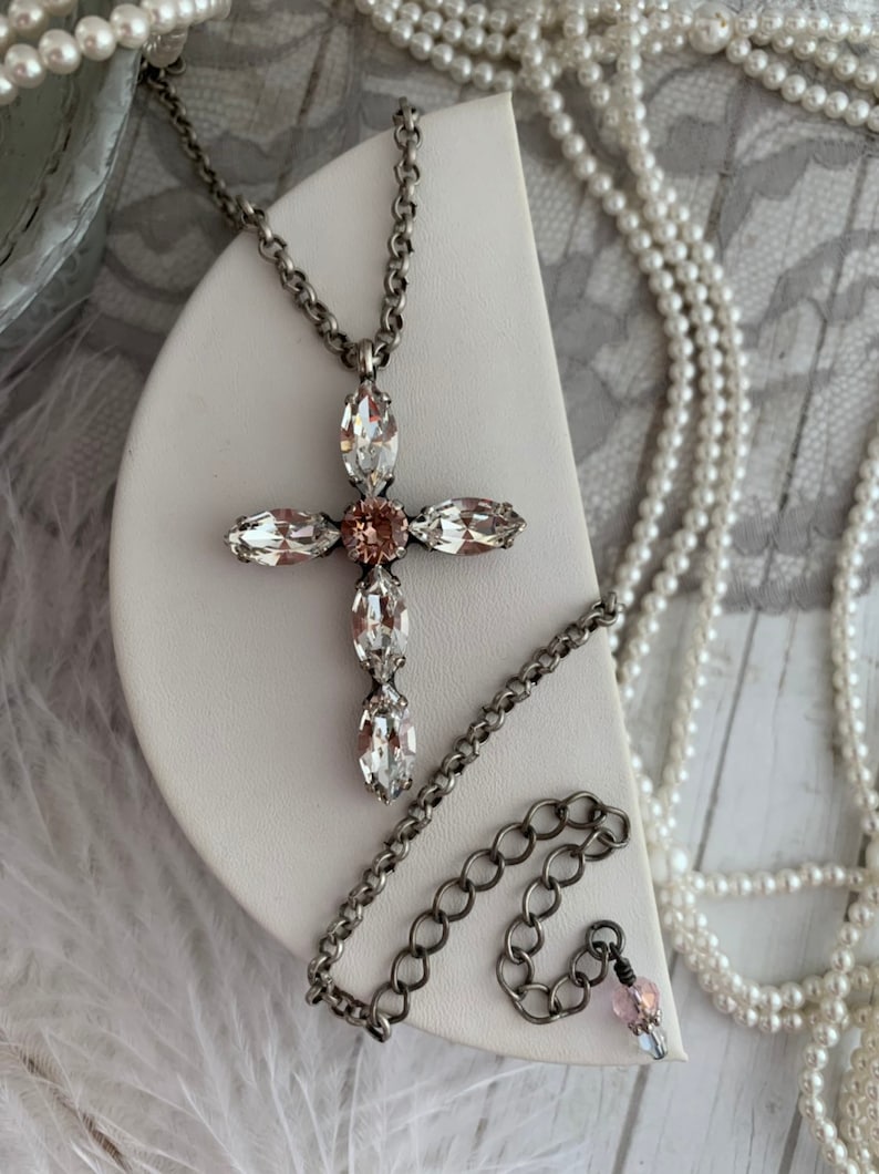 Swarovski Crystal Cross Pendant Long Crystal Cross Necklace Etsy