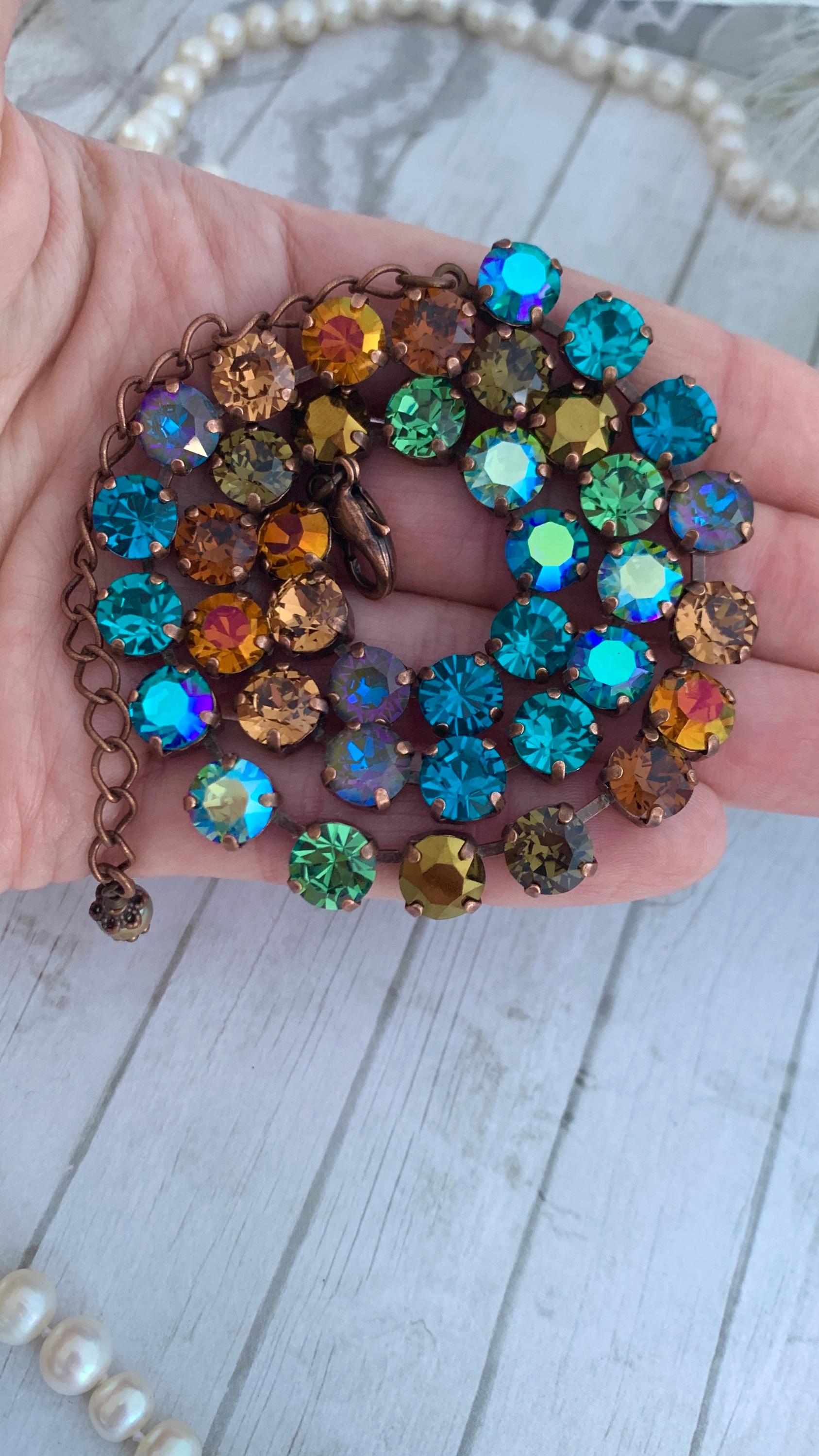 Copper Topaz OMBRE COPPER Patina Teal and Topaz Austrian Crystal Tennis Necklace ...