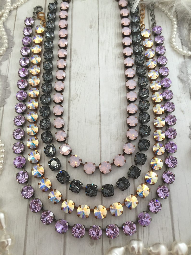 Crystal Collet Necklace Solid Colored Tennis Necklace Etsy