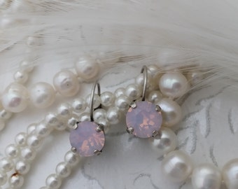 Single Stone Earring, Rose Water Opal Pastel Pink, Pink Opal Pink Rhinestone Dainty Rhinestone Earring Lever back earring, Everyday Jewelry