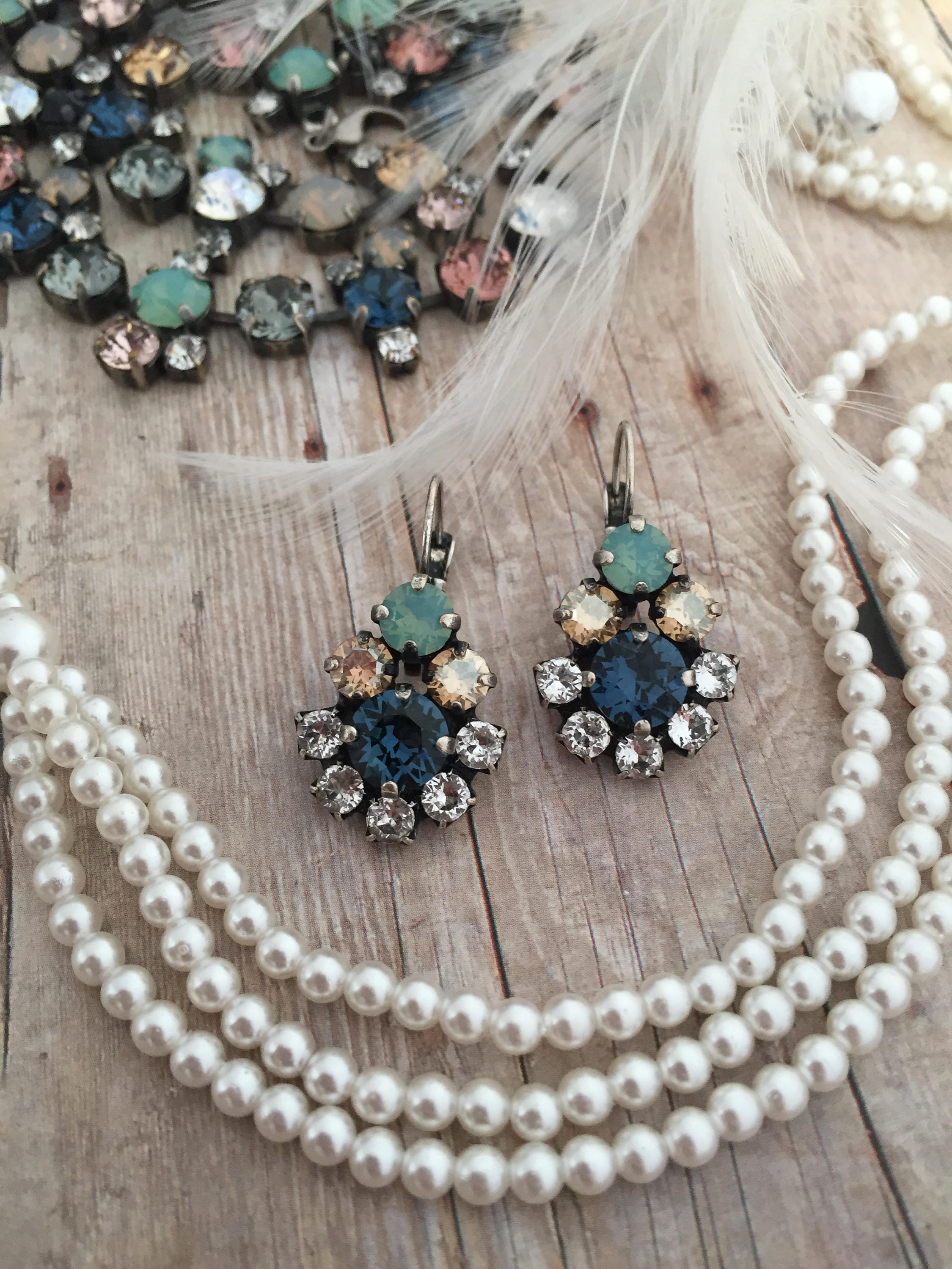 Navy Chandelier Earring Vintage style statement earring Etsy