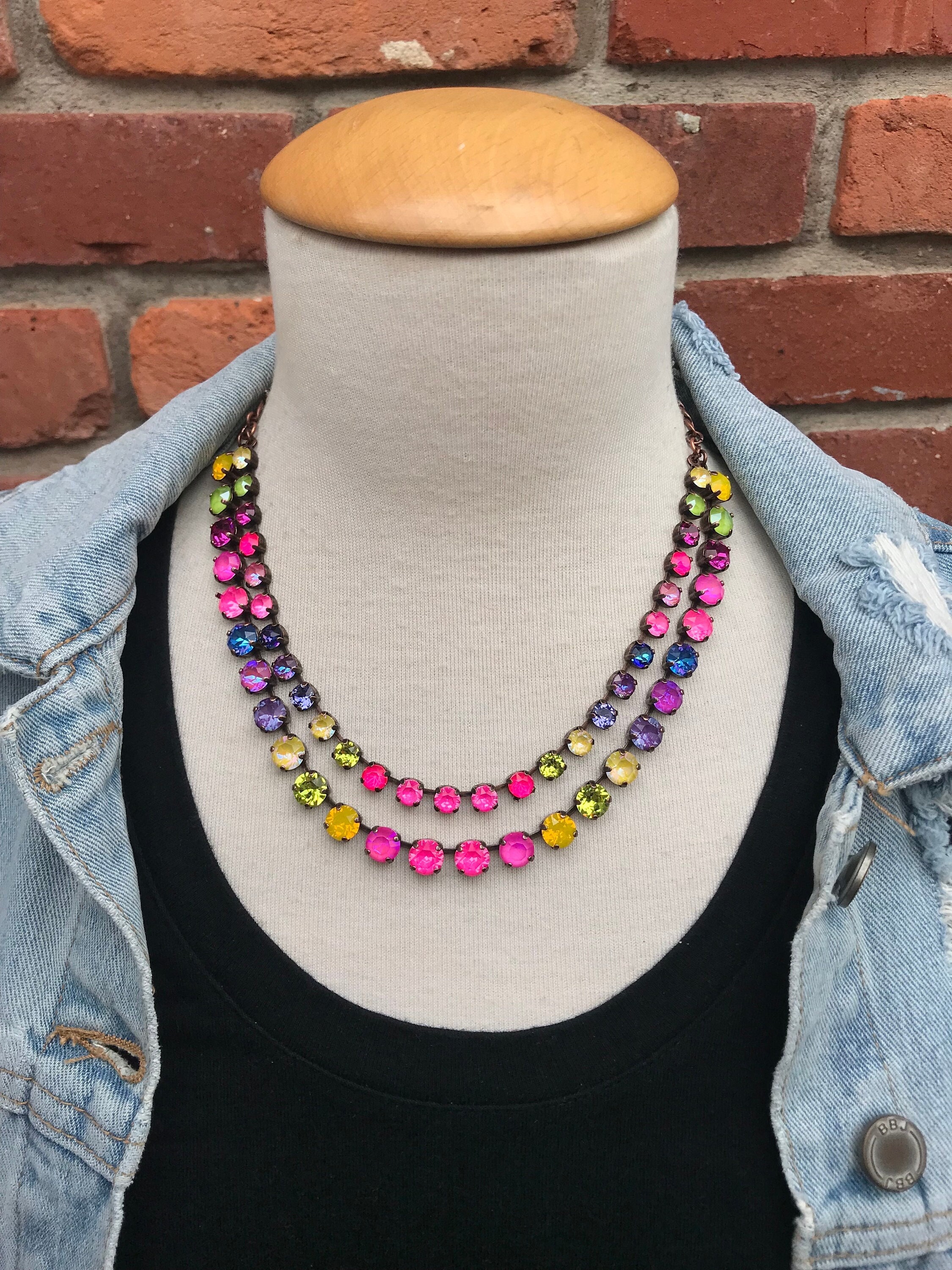 CELINE NEON Double Strand Statement Necklace, Electric Pink 