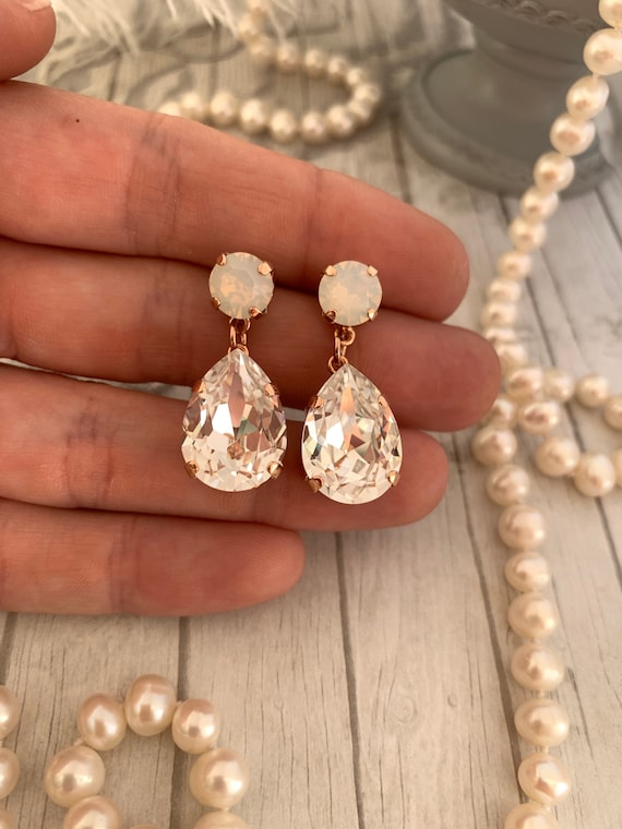 White Bridal Drop Earrings Teardrop Bridal Jewelry Gold tone Dangle Earring Multi Stone Dangle Earring Teardrop Stone Earring White Opal Etsy
