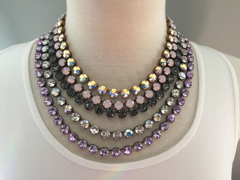 Crystal Collet Necklace Solid Colored Tennis Necklace Etsy