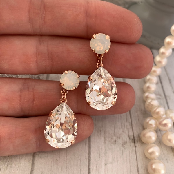 White Bridal Drop Earrings, Quen Charlotte Teardrop Bridal Jewelry, Gold tone Dangle Earring, Multi Stone Dangle Earring, White Opal Tear