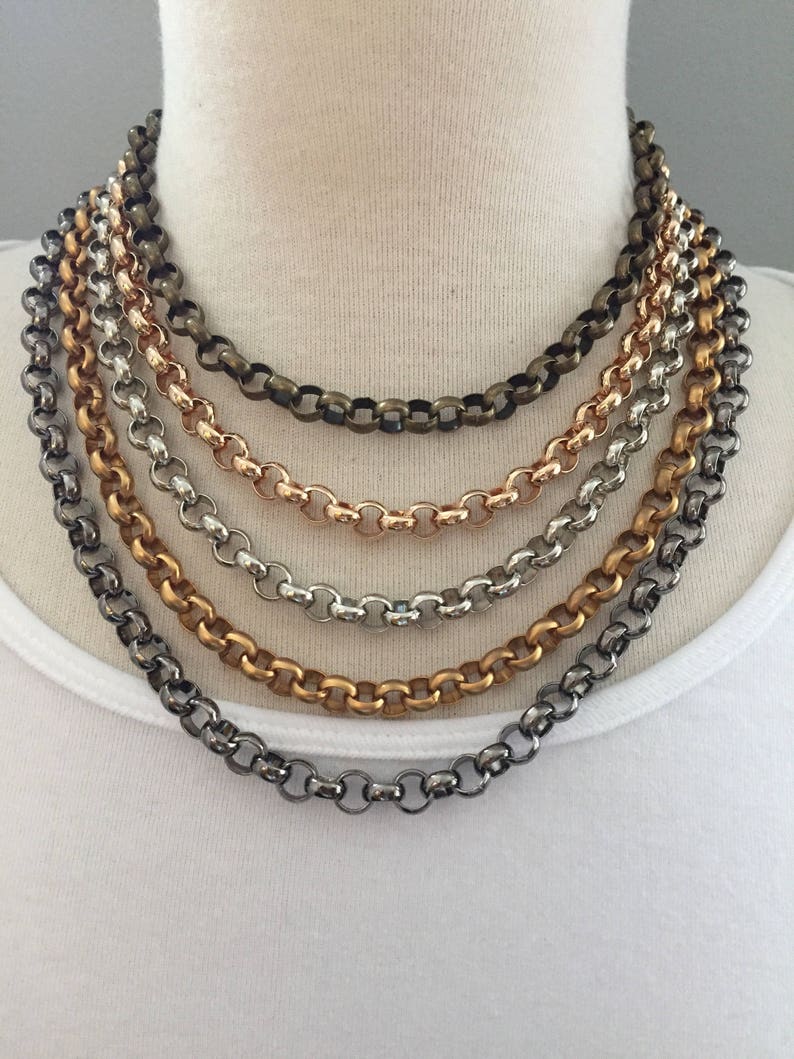 8mm Rolo CHAINED-UP Necklace, Large Round Link Chain Necklace, Long ...
