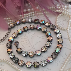 BEST SELLER Neutral Mulit Colored Crystal Tennis Necklace, Neutral Tone Crystal Collet Necklace, Champagne, Rose Gold, Crystal AB, Clear