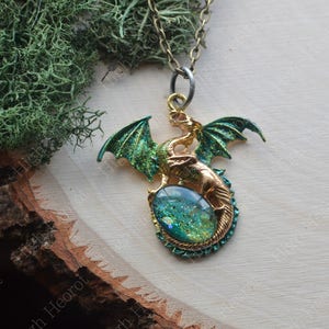 Sea Monster Inspired Dragon Necklace Dragon Jewelry Gold Dragon Fantasy Pendants Green Dragon Pendant Dungeons and Dragons Lover Gift