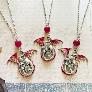 Mushroom Dragon Necklace Crystal Dragon Pendant Medieval Cottagecore Jewelry Dungeons and Dragons Lover Gift Renaissance Faire Fantasy
