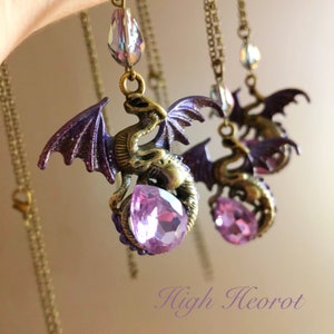 Purple Dragon Pendant Necklace: Fantasy Jewelry, Czech Glass Crystal
