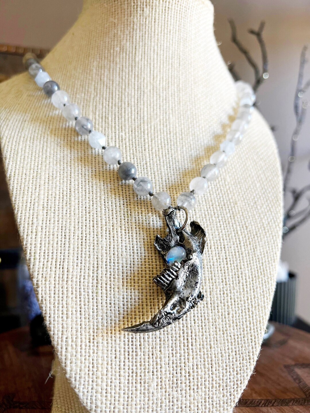Crystal Jaw Bone Necklace Silverplated Jaw Bone Moonstone Etsy