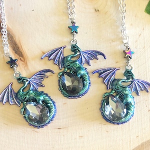 Dark Crystal Dragon Pendant Necklace: Celestial Fantasy Jewelry