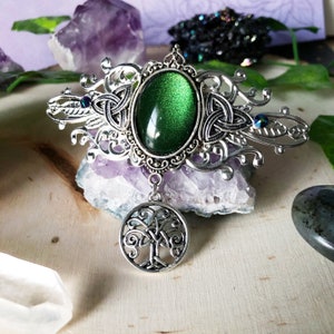 Celtic Hair Barrette • Green Crystal Hair Clip • Celtic Knot Hair Barrette • Scottish Gift • Tree of Life Hair Barrette