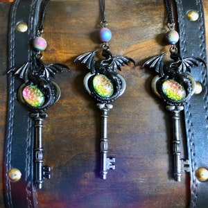 Dragon Key Necklace: Fire Opal Pendant, Fantasy Jewelry Gift